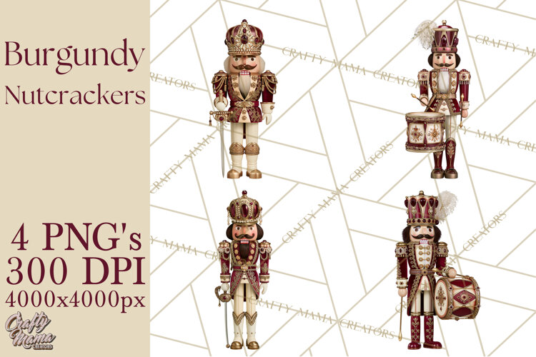 Burgundy Antique Gold Nutcracker Clipart PNG, Christmas example image 1