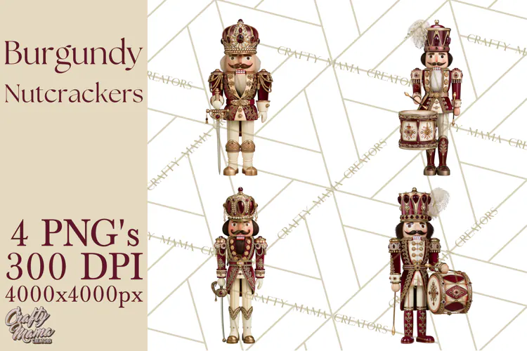 Burgundy Antique Gold Nutcracker Clipart PNG, Christmas