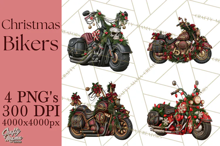 Christmas Biker Clipart PNG, Santa Motorcycle Gang