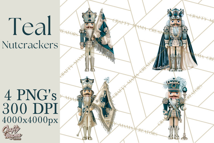 Winter Teal Nutcracker Clipart PNG, Christmas Decor example image 1