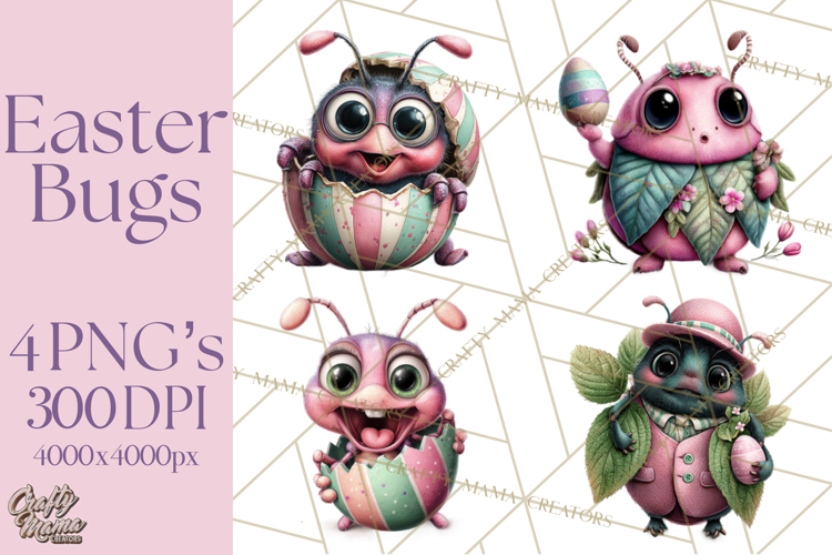 Cute Easter Bugs Clipart PNG, Kids Easter PNG Files
