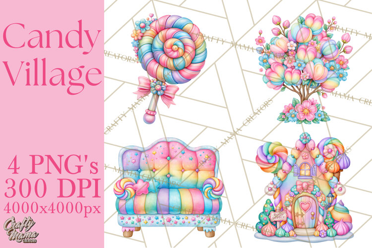 Candy Village Pastel Clipart PNG example image 1