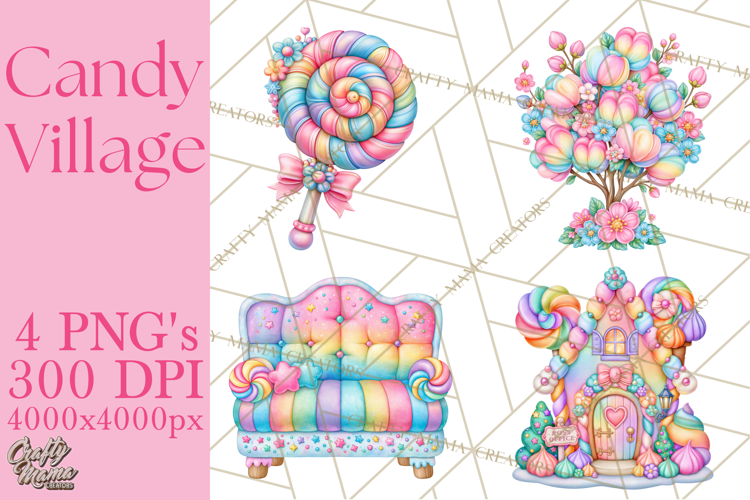 Candy Village Pastel Clipart PNG