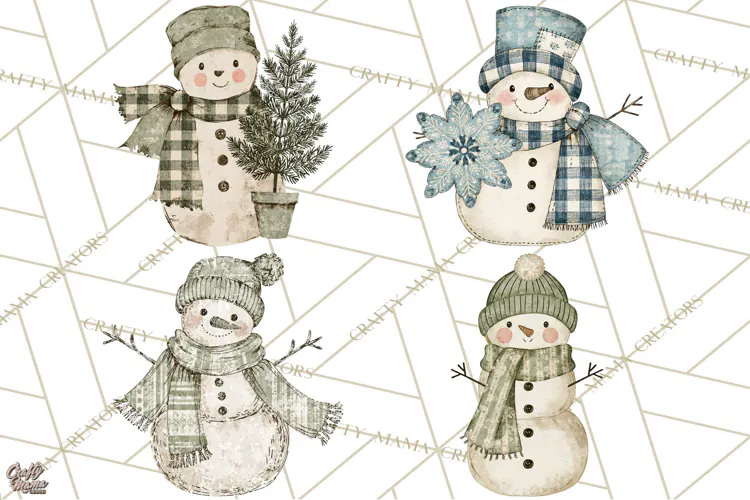 Snowman Clipart, Cute Winter Snowman PNG, Cozy Snowmen