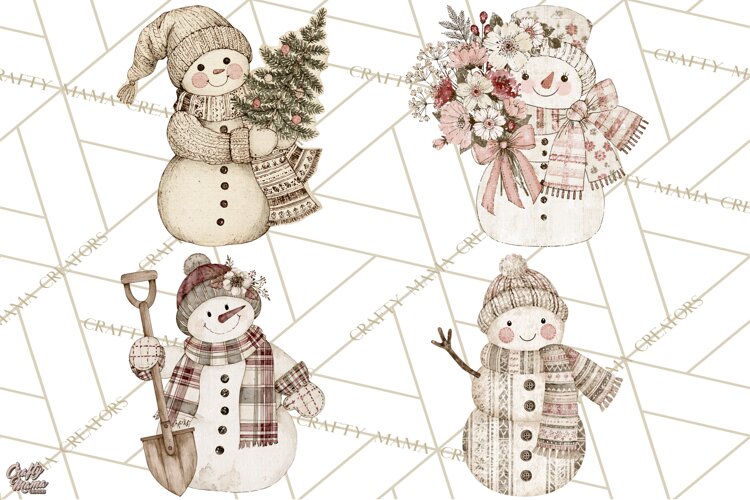 Snowman Clipart, Cute Winter Snowman PNG, Cozy Snowmen example image 1