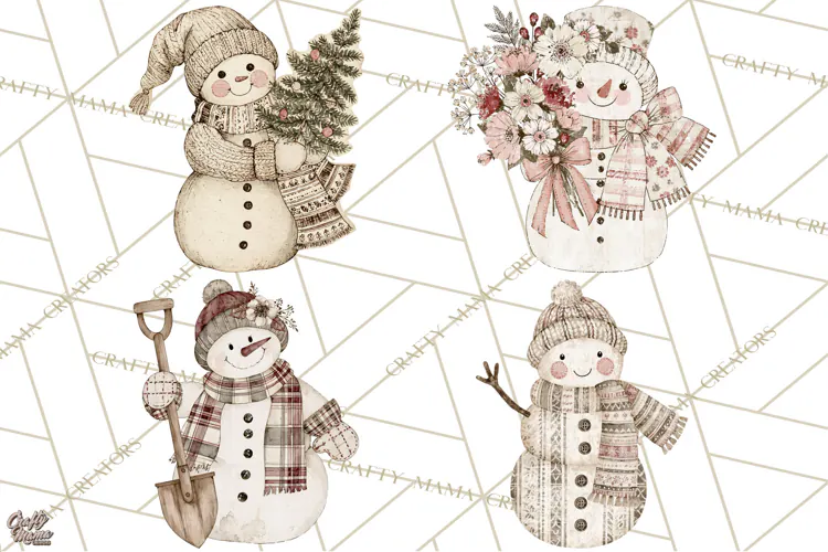 Snowman Clipart, Cute Winter Snowman PNG, Cozy Snowmen