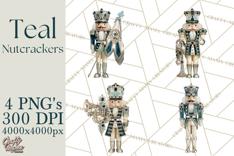 Winter Teal Nutcracker Clipart PNG, Christmas Decor example image 1