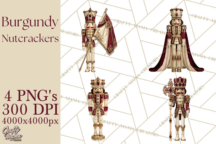 Burgundy Antique Gold Nutcracker Clipart PNG, Christmas example image 1