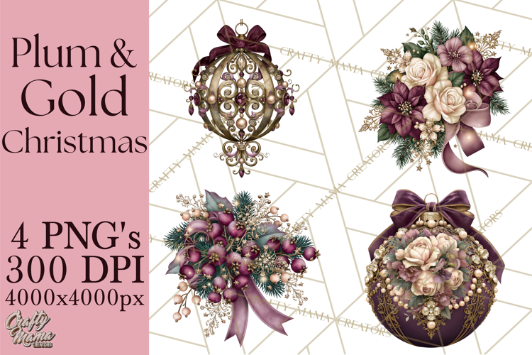 Plum Antique Gold Christmas Clipart PNG
