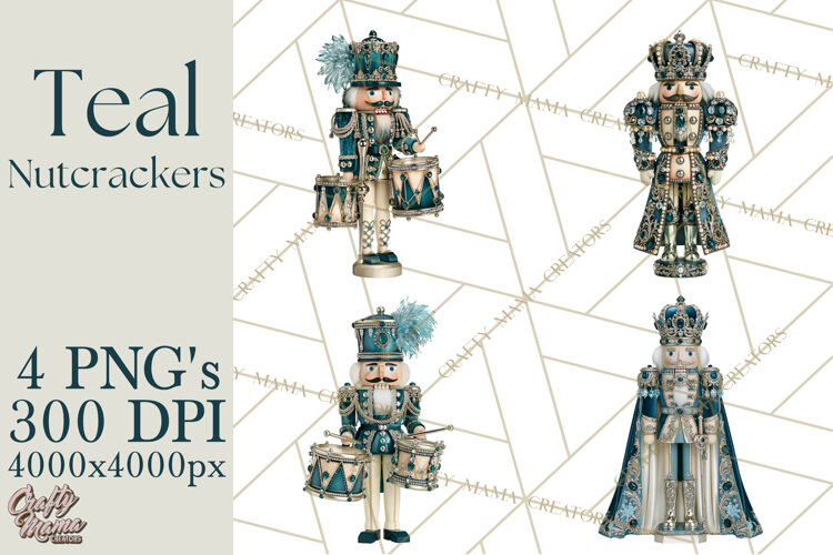 Winter Teal Nutcracker Clipart PNG, Christmas Decor example image 1