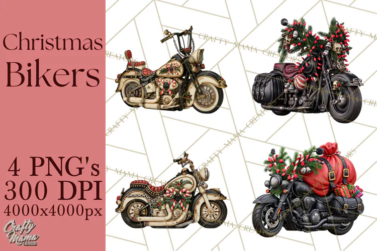 Christmas Biker Clipart PNG, Santa Motorcycle Gang