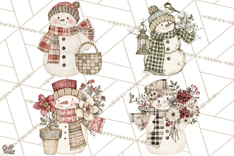 Snowman Clipart, Cute Winter Snowman PNG, Cozy Snowmen example image 1