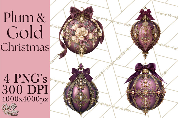 Plum Antique Gold Christmas Clipart PNG example image 1