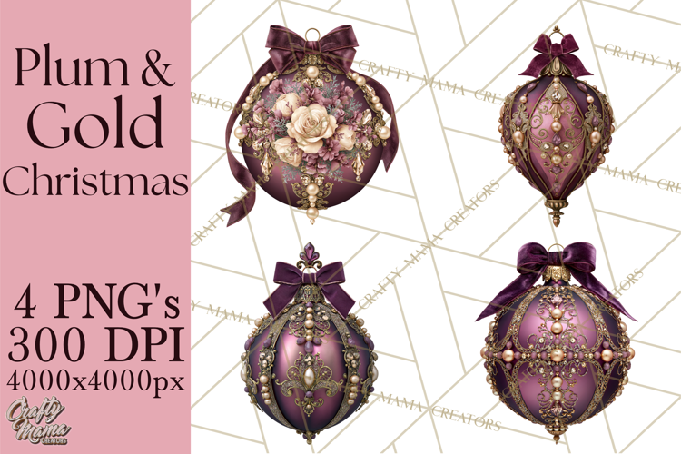 Plum Antique Gold Christmas Clipart PNG