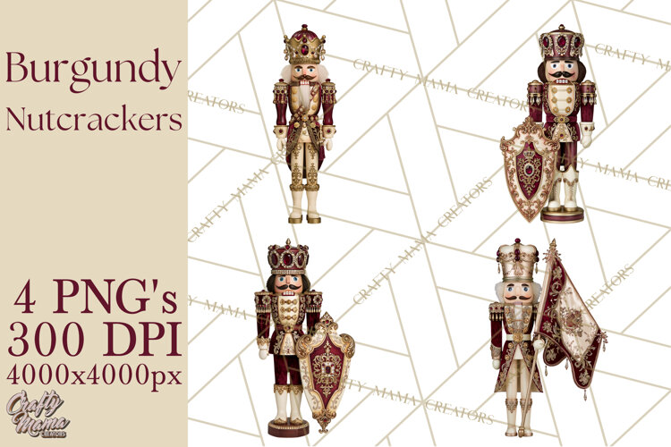 Burgundy Antique Gold Nutcracker Clipart PNG, Christmas example image 1