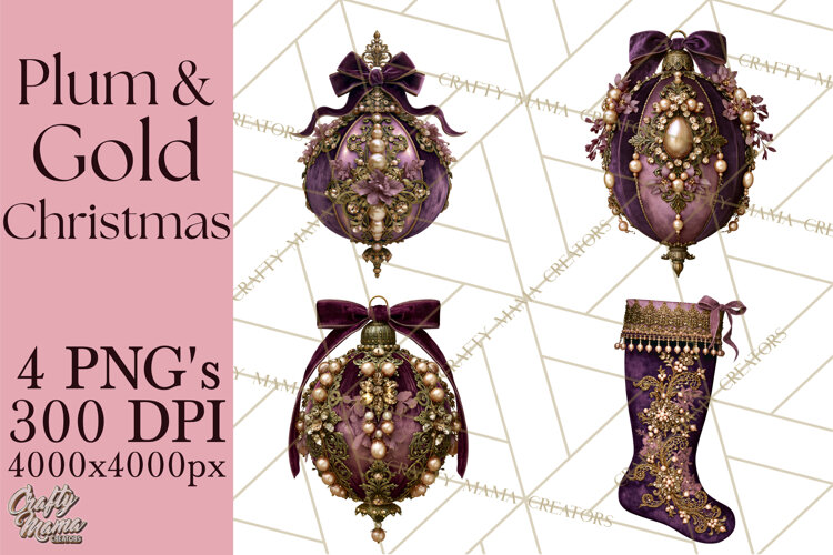 Plum Antique Gold Christmas Clipart PNG example image 1
