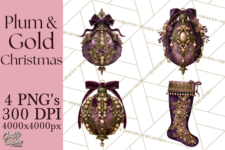 Plum Antique Gold Christmas Clipart PNG
