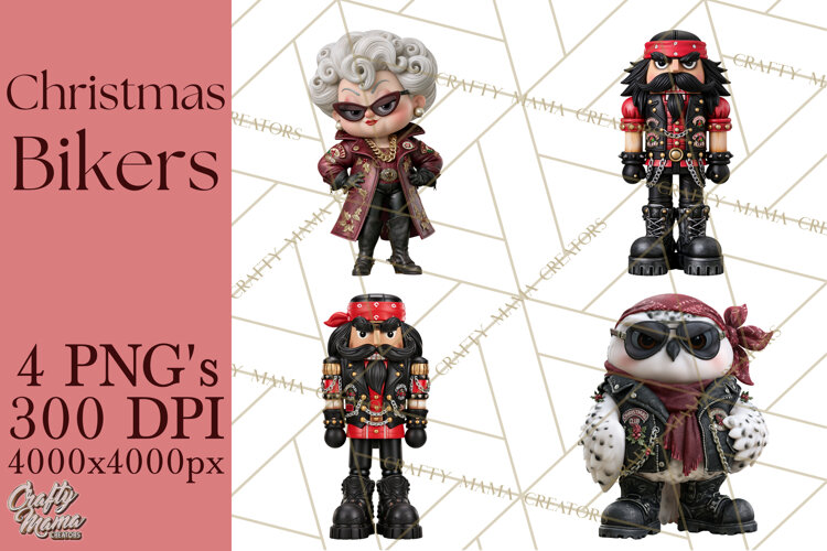 Christmas Biker Clipart PNG, Santa Motorcycle Gang example image 1