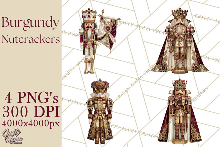 Burgundy Antique Gold Nutcracker Clipart PNG, Christmas example image 1