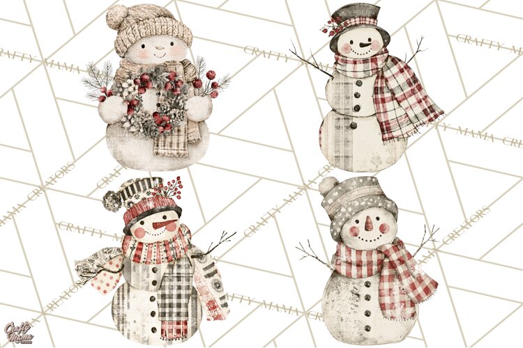 Snowman Clipart, Cute Winter Snowman PNG, Cozy Snowmen example image 1