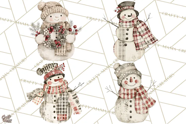 Snowman Clipart, Cute Winter Snowman PNG, Cozy Snowmen
