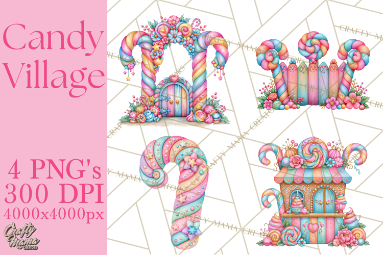 Candy Village Pastel Clipart PNG