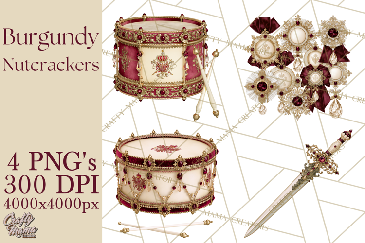 Burgundy Antique Gold Nutcracker Clipart PNG, Christmas