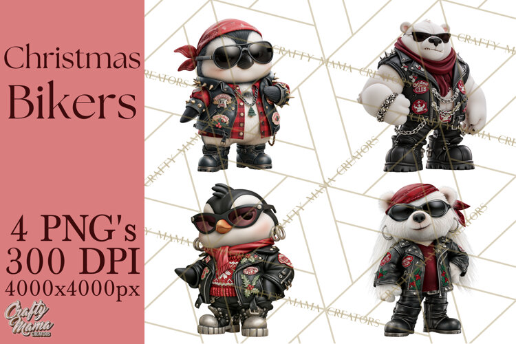 Christmas Biker Clipart PNG, Santa Motorcycle Gang example image 1