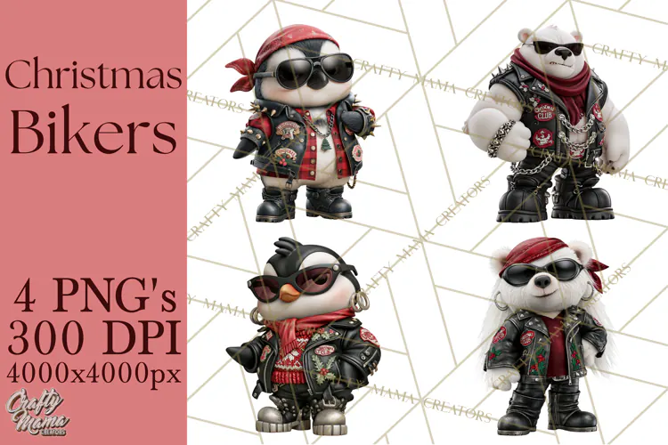 Christmas Biker Clipart PNG, Santa Motorcycle Gang