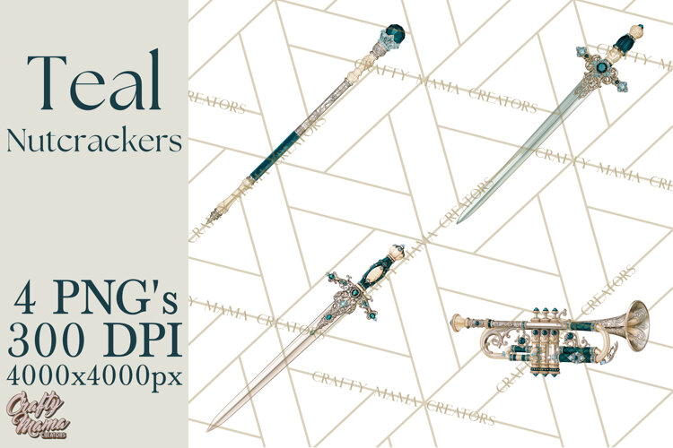 Winter Teal Nutcracker Clipart PNG, Christmas Decor example image 1