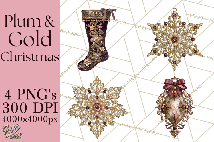 Plum Antique Gold Christmas Clipart PNG