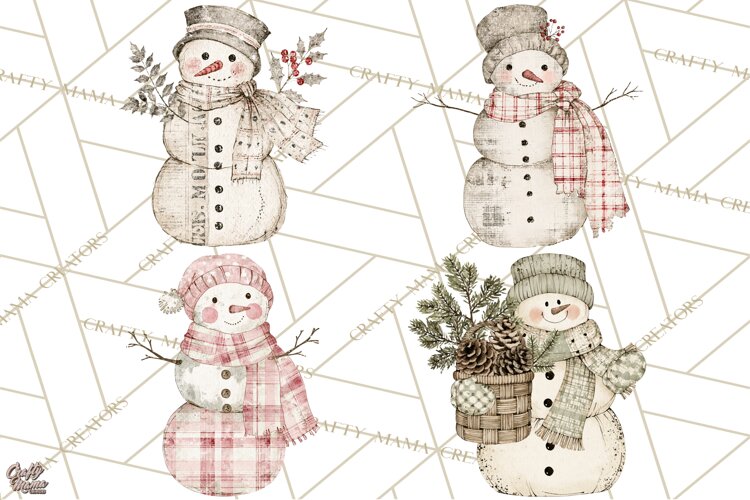 Snowman Clipart, Cute Winter Snowman PNG, Cozy Snowmen example image 1