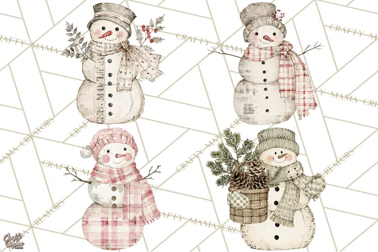 Snowman Clipart, Cute Winter Snowman PNG, Cozy Snowmen