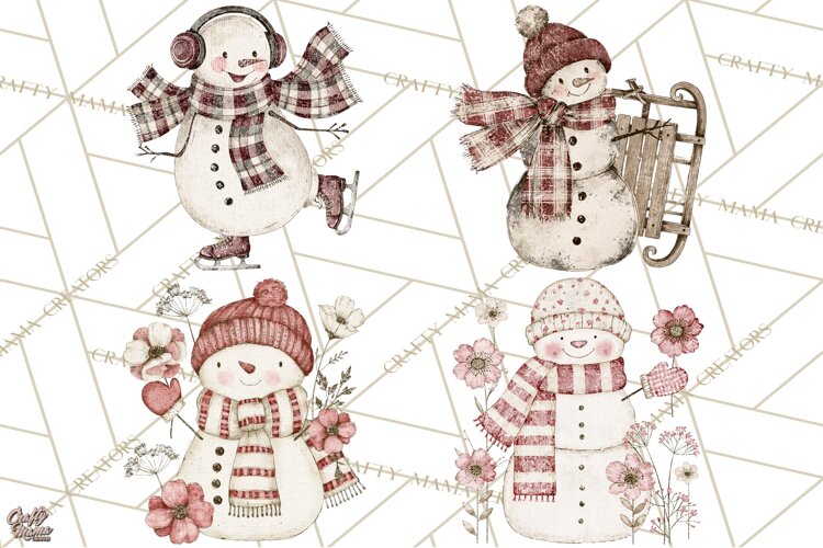 Snowman Clipart, Cute Winter Snowman PNG, Cozy Snowmen example image 1