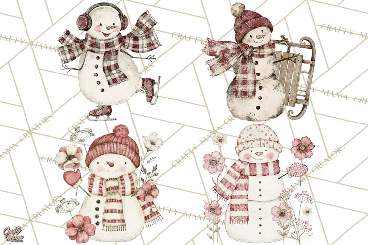Snowman Clipart, Cute Winter Snowman PNG, Cozy Snowmen