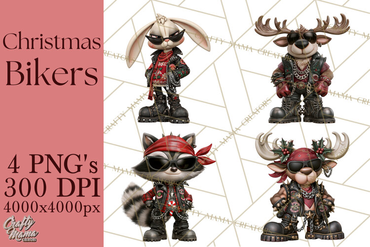 Christmas Biker Clipart PNG, Santa Motorcycle Gang example image 1