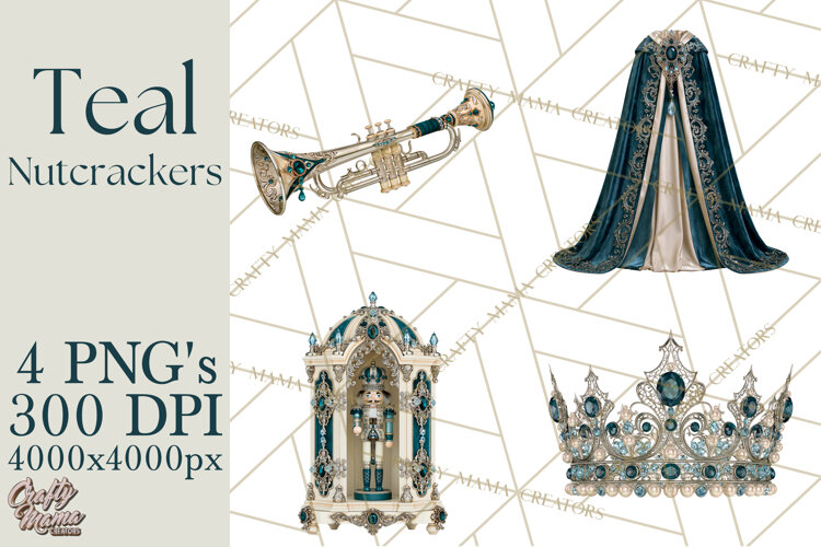 Winter Teal Nutcracker Clipart PNG, Christmas Decor example image 1