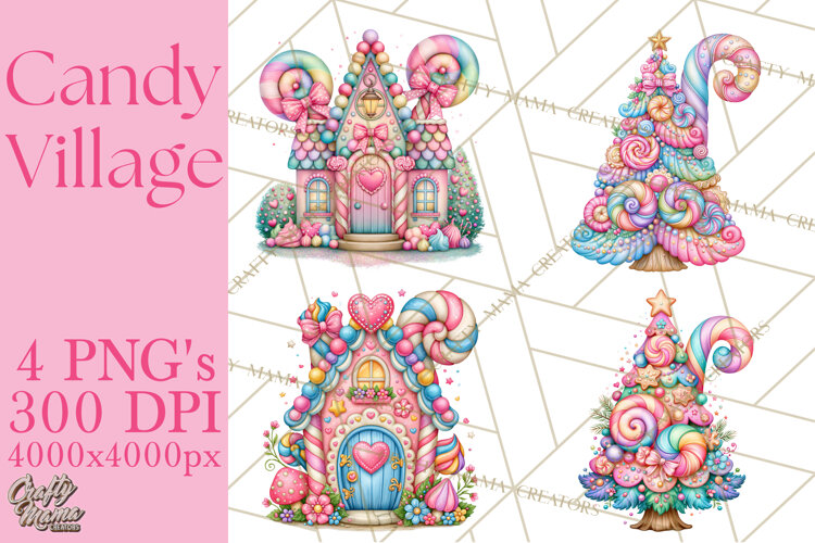 Candy Village Pastel Clipart PNG example image 1