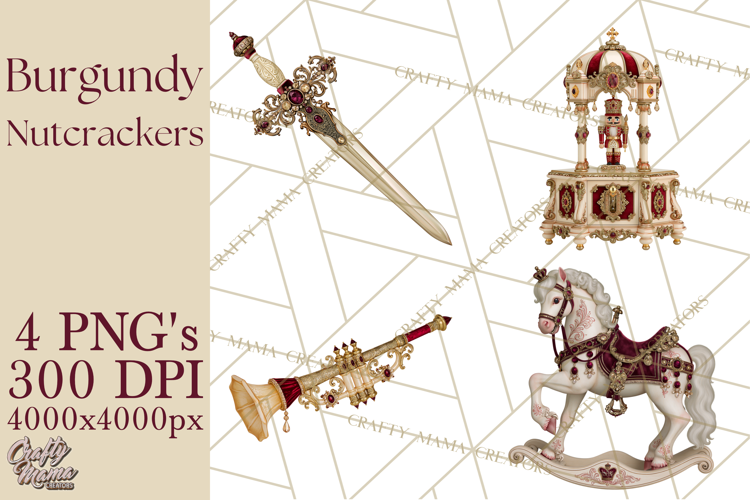 Burgundy Antique Gold Nutcracker Clipart PNG, Christmas