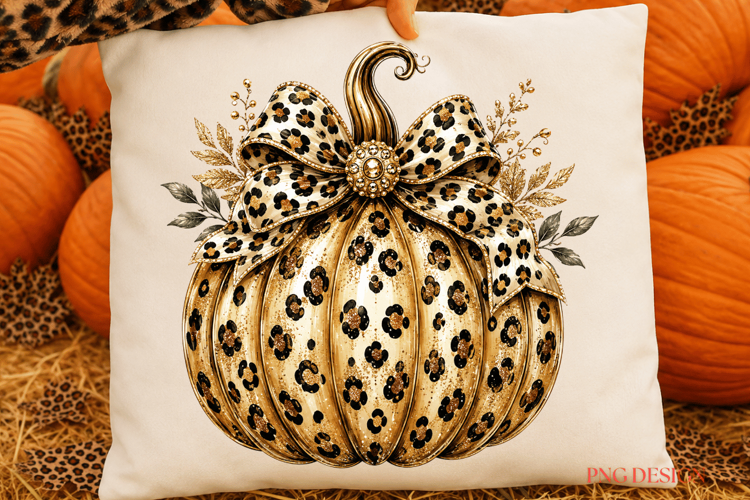 Leopard Pumpkin PNG, Fall Pumpkin Sublimation, Coquette Bow