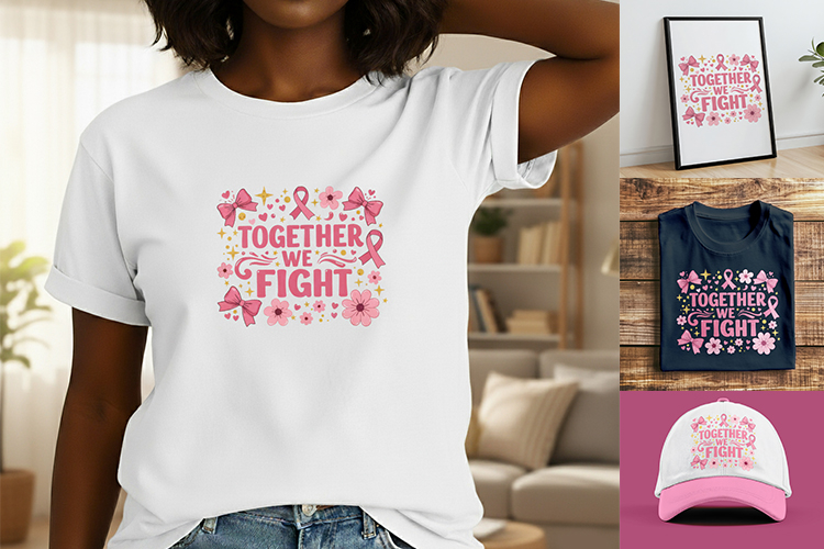 Together We Fight Sublimation Design , Breast Cancer month