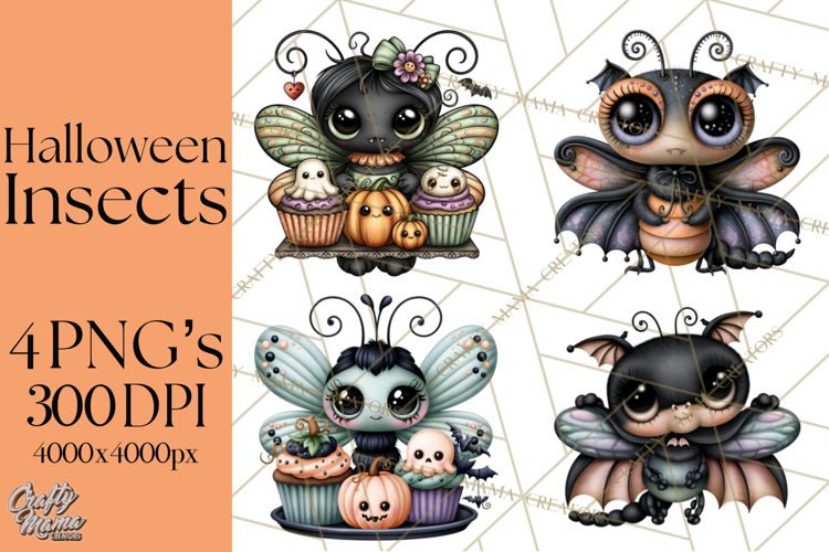 Cute Halloween Insects Clipart PNG