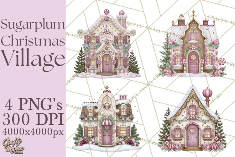 Sugarplum Christmas Village PNG PNG, Pastel Christmas Homes