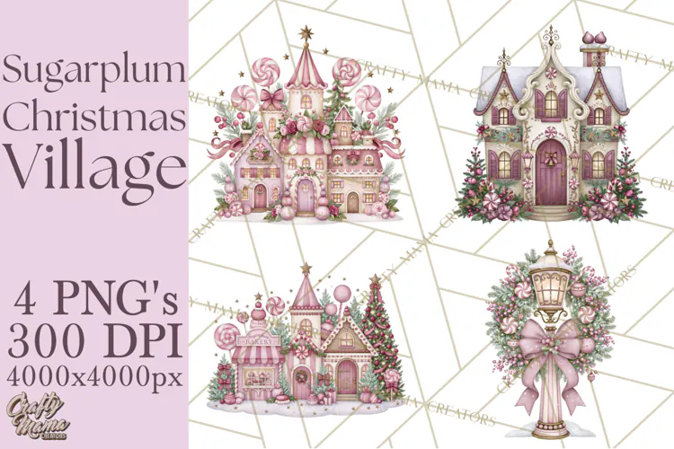 Sugarplum Christmas Village PNG PNG, Pastel Christmas Homes