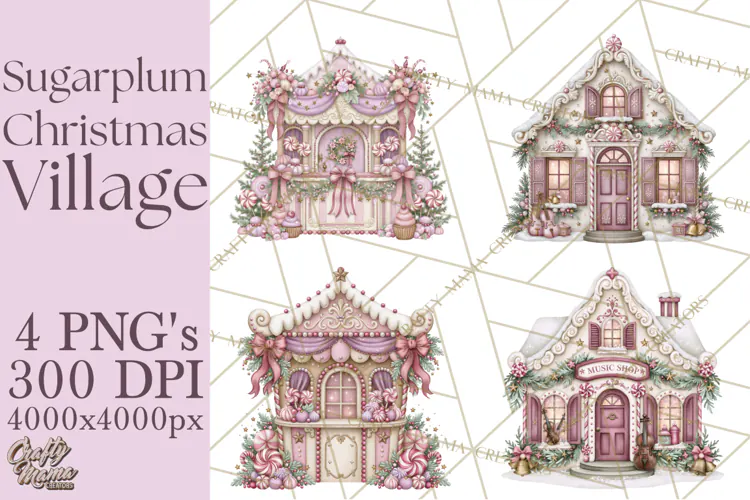 Sugarplum Christmas Village PNG PNG, Pastel Christmas Homes