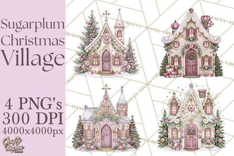 Sugarplum Christmas Village PNG PNG, Pastel Christmas Homes