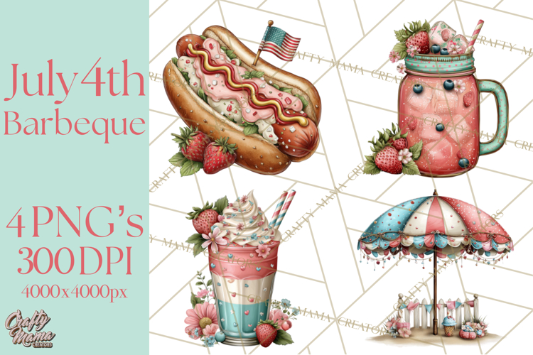 Patriotic Backyard BBQ Clipart and 4th of July Cookout Art