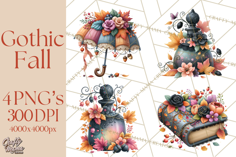 Gothic Fall Clipart PNG Dark Autumn Illustrations