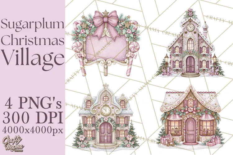 Sugarplum Christmas Village PNG PNG, Pastel Christmas Homes