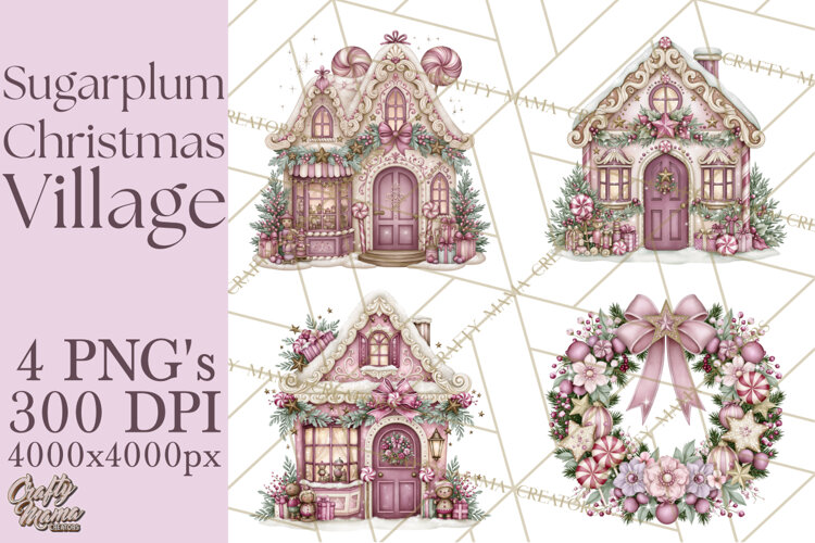 Sugarplum Christmas Village PNG PNG, Pastel Christmas Homes example image 1